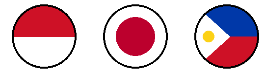 Indonesia, Japan, Philippines flags